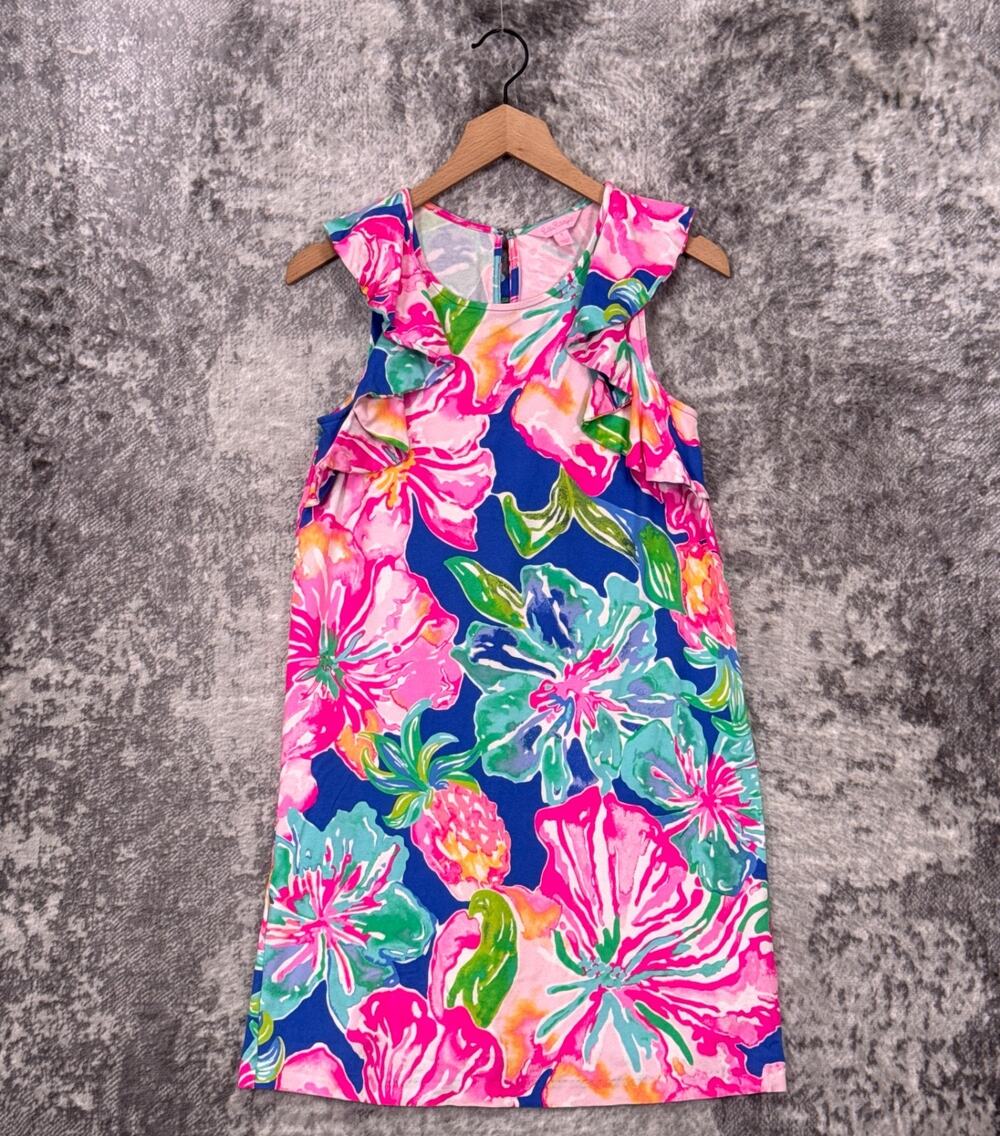 Lilly Pulitzer Dress Small Womens Jungle Tropical Floral Ruffle Jersey Knit